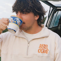 mens 1/4 zip jumper. organic mens jumper. retro surfwear.