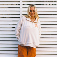 70s surfwear. vintage 1/4 zip jumper. sustainable 70s clothing. organic cotton 1/4 zip.