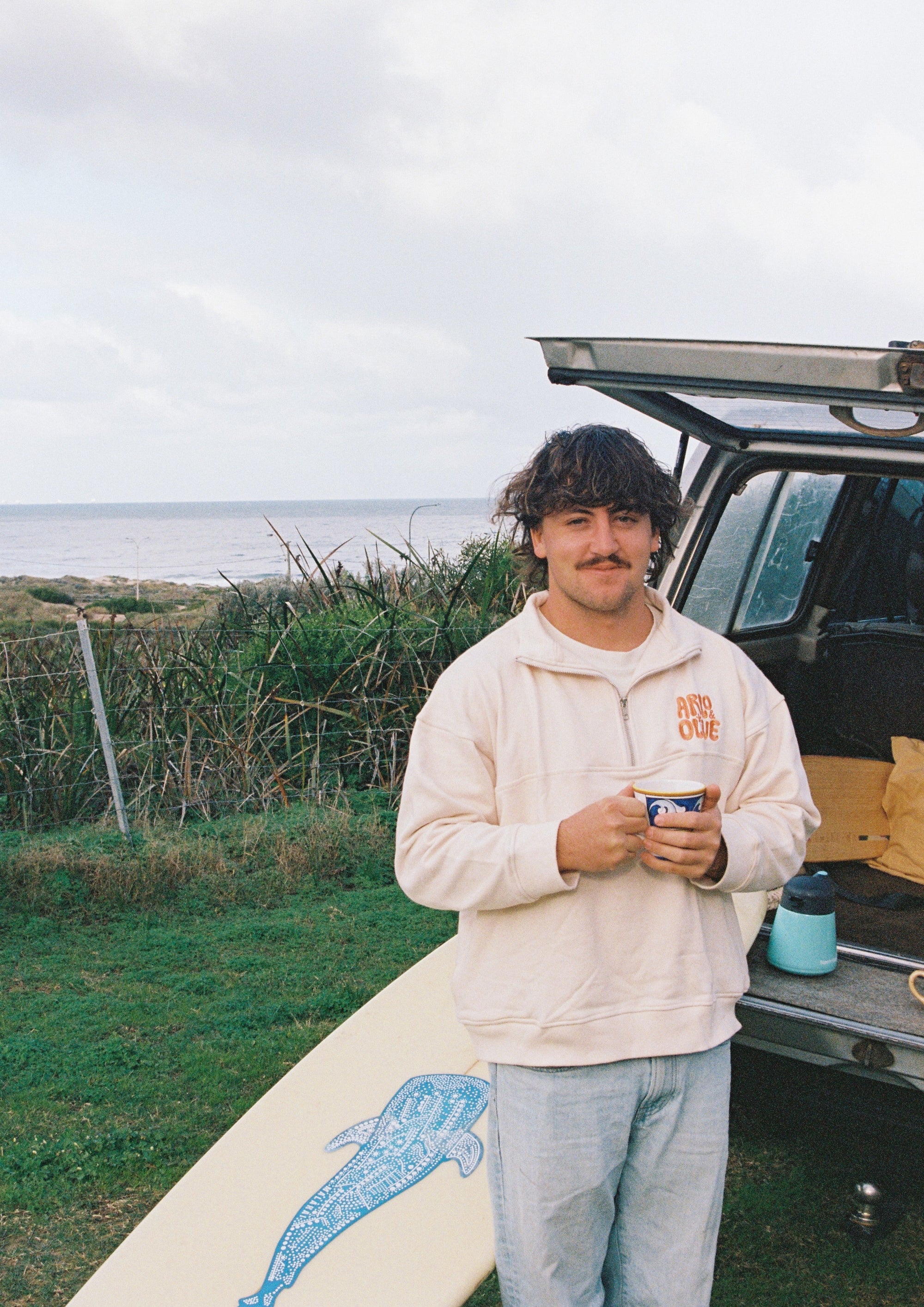 mens  1/4 zip jumper. sustainable vintage jumper. 70s surfwear.