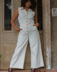 organic cotton. sustainable jumpsuit. 70's corduroy outfit.