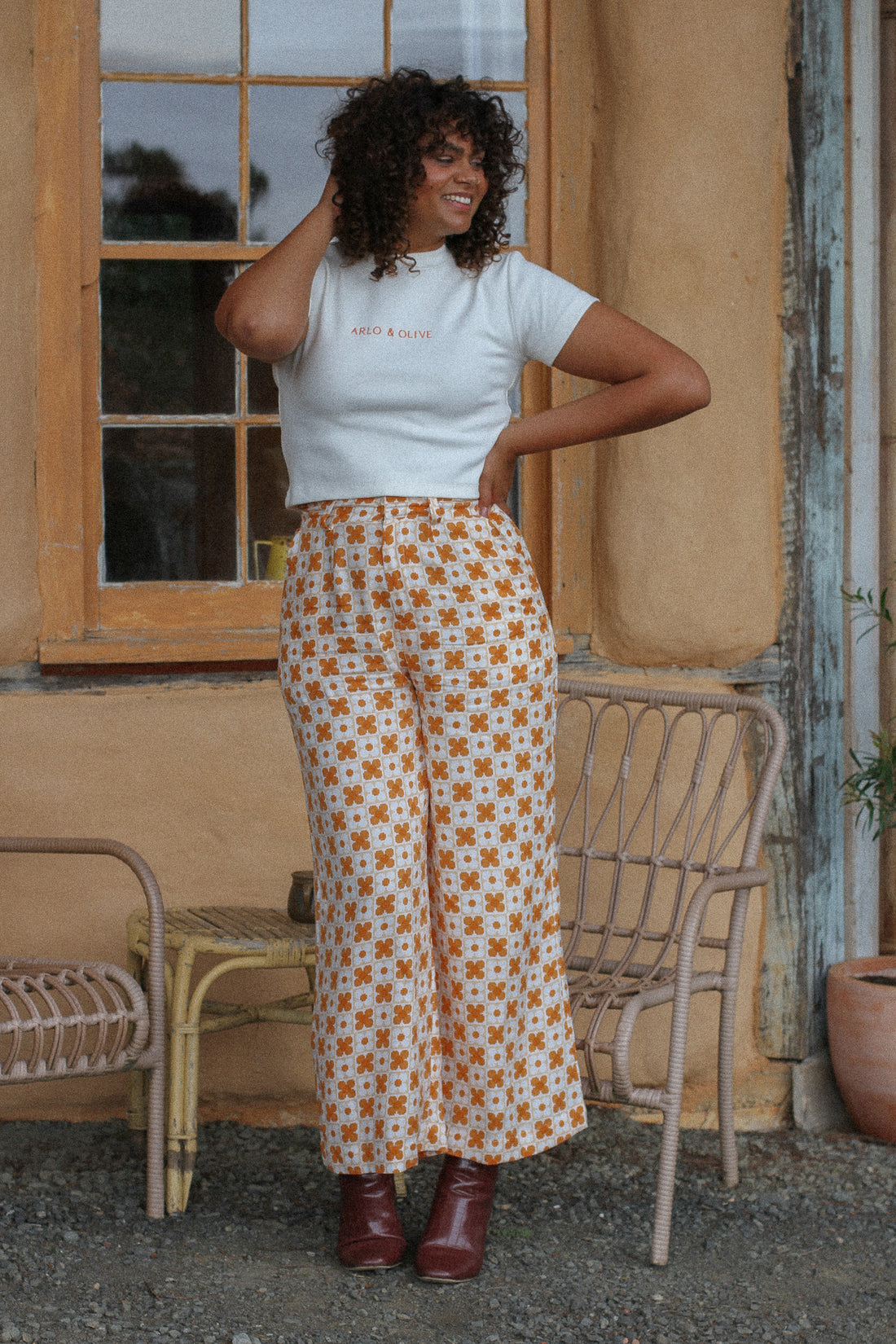 retro printed wide leg pants. ethical fashion labels australia.