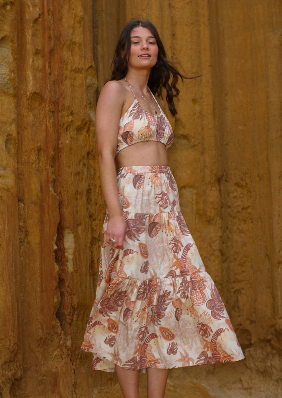 flowy maxi skirts. tropical skirt. eco-friendly fashion.