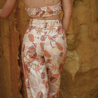 tropical printed pants. linen wide leg pants. groovy pants.