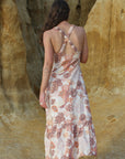 cross back dress. sustainable maxi dresses. tropical dress.
