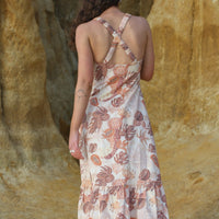 cross back dress. sustainable maxi dresses. tropical dress.